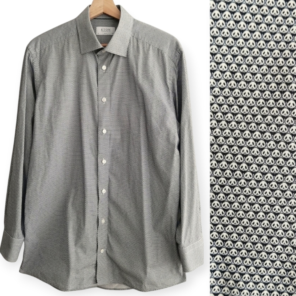 Eton Men's Slim Fit Button Up Dress Shirt Panda Bears Print 16.5 32/33